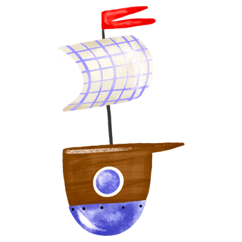Cute cartoon wooden ship. Hand drawn childish sea transport. Isolated card for nursery png