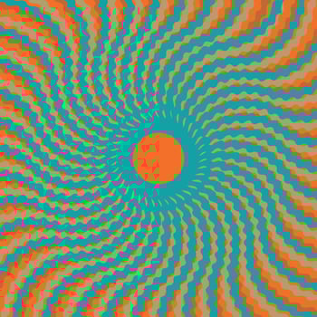 a psychedelic orange and blue background with a sun in the center vector