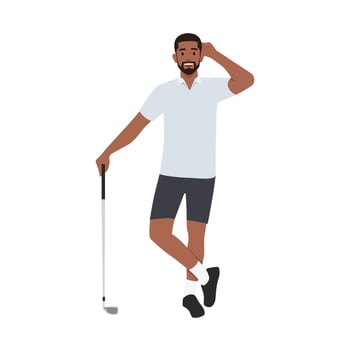 Young golfer holding a golf club and smiling. vector