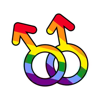 Male symbols combination. Gay community symbol in rainbow colors. LGBT pride icon. LGBT sticker. vector