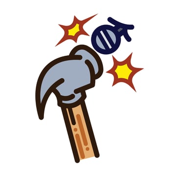 Hammering nail or hitting nail with hammer colored icon illustration outlined isolated on square white background. Simple flat cartoon art styled drawing. vector