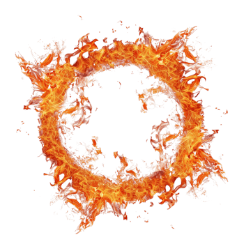 A perfect ring of vibrant flames engulfing a circular area isolated on a transparent background png