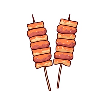 Sausage Rice Cake Tteokbokki Cartoon Hand Drawn Illustration vector