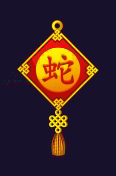 Chinese amulet with knot and symbol Chinese New Year of the snake. Lucky charm. vector