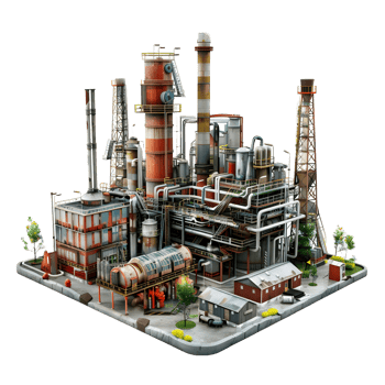 3D image of an oil factory on atransparent background 8K high resolution png