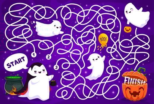 Halloween labyrinth game with ghosts and pumpkin vector