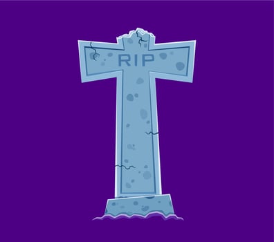Halloween font, letter T tombstone RIP on cemetery vector