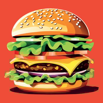 burger design flat color, Cheese Burger Cartoon illustration, Simple Burger flat illustration vector