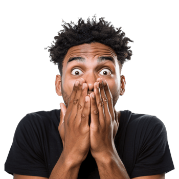 Shocked Man With Hands on Mouth on Transparent Background png