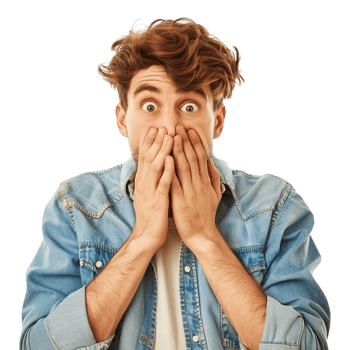 Shocked Man With Hands on Mouth on Transparent Background png