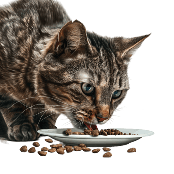 Cat Eating From Bowl on Transparent Background png