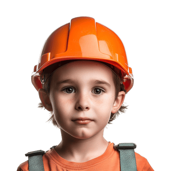 Small Boy Wearing Construction Helmet on Transparent Background png
