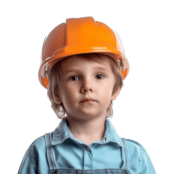 Small Boy Wearing Construction Helmet on Transparent Background png