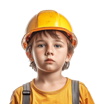 Small Boy Wearing Construction Helmet on Transparent Background png