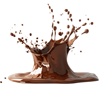 A rich, velvety chocolate splash captured mid-air, isolated on a transparent background png