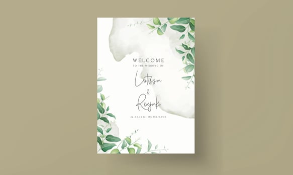 elegant greenery leaves watercolor wedding invitation vector