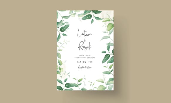 elegant greenery leaves watercolor wedding invitation vector