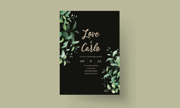 wedding invitation for a wedding with green leaves and flowers vector