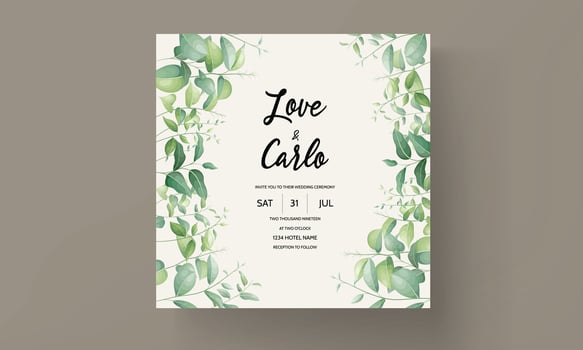 wedding invitation for a wedding with green leaves and flowers vector