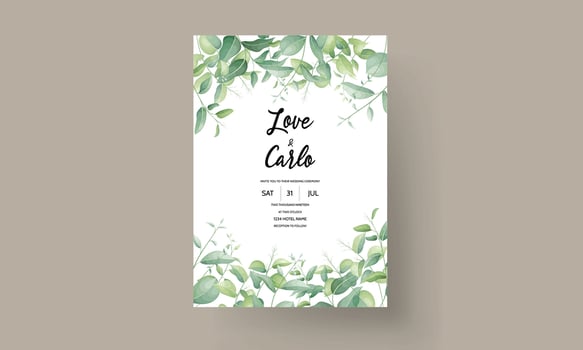 wedding invitation for a wedding with green leaves and flowers vector