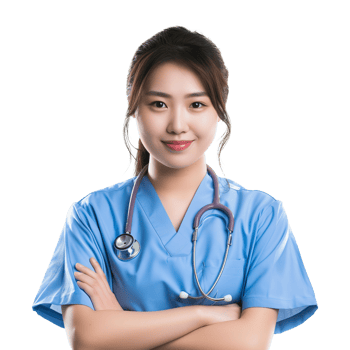 Pretty Female Asian Nurse Crossed Arms Isolated on Transparent Background png