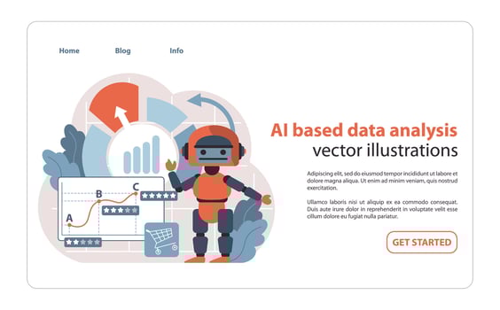 AI-Powered Data Analysis. Advanced robotics integrating with analytics for comprehensive business. vector