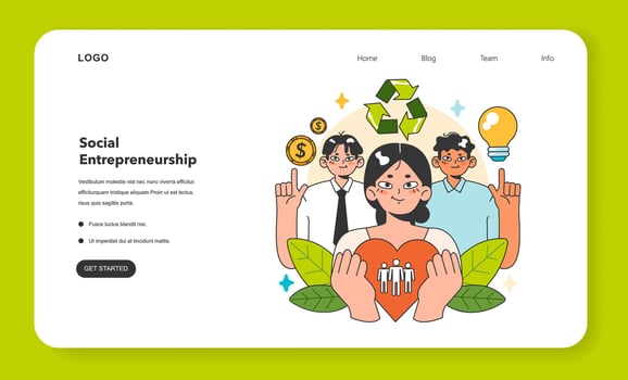 Social entrepreneurship web banner or landing page. Business vector