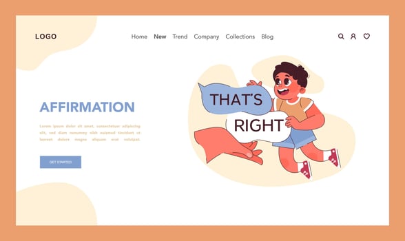 Affirmation concept. Delighted boy holding supportive speech bubble vector