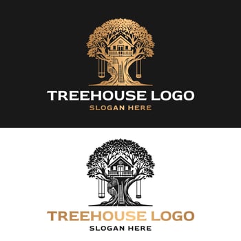 luxury vintage logo illustration of treehouse vector