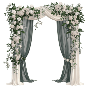 Modern Luxurious Wedding Arch Design with Elegant White Daisy Borders for a Romantic and Warm Atmosphere png