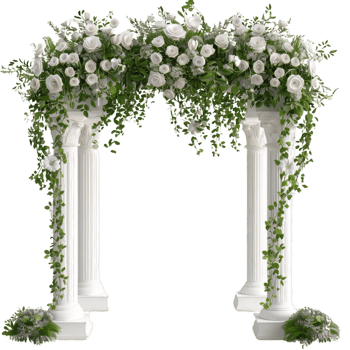 wedding arch with white flowers and greenery png