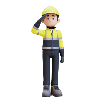 3D Construction Worker Character Salute Pose png