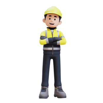 3D Construction Worker Character Crossed Arms Pose png