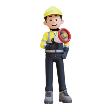 3D Construction Worker Character Holding Megaphone png