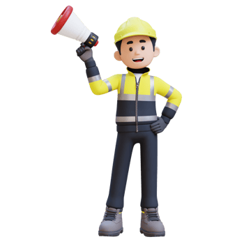 3D Construction Worker Character Holding Megaphone png