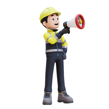 3D Construction Worker Character shouting with Megaphone png