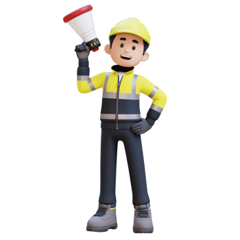 3D Construction Worker Character Holding Megaphone png