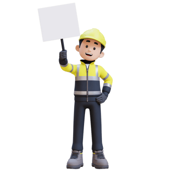 3D Construction Worker Character Holding Empty Placard png