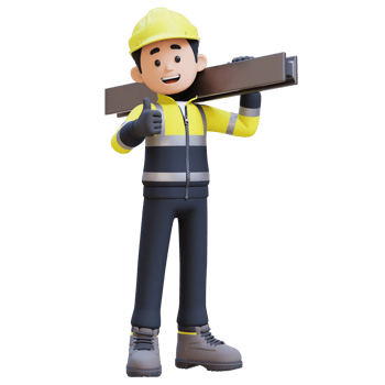 3D Construction Worker Character Carrying steel on Shoulder png