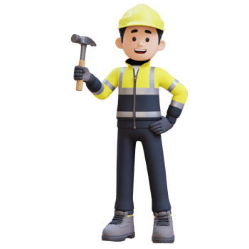 3D Construction Worker Character Holding Hammer in Confident Pose png