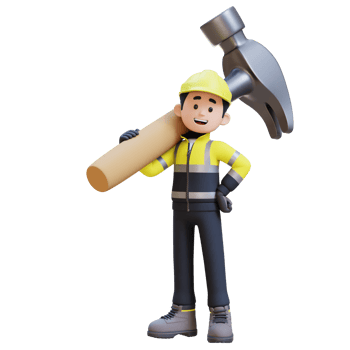 3D Construction Worker Character Carrying Big Hammer on Shoulder png