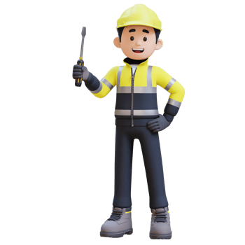3D Construction Worker Character Holding Screwdriver in Confident Pose png