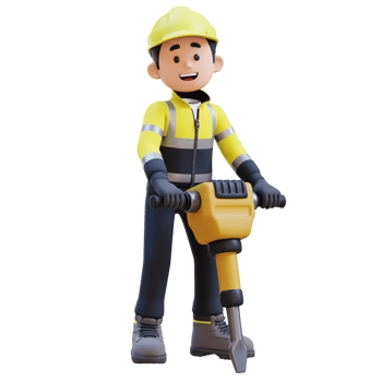 3D Construction Worker Character Working with Jackhammer png