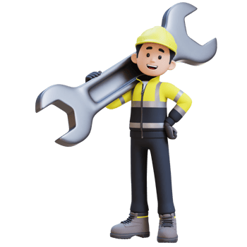 3D Construction Worker Character Carrying Big Wrench on Shoulder png