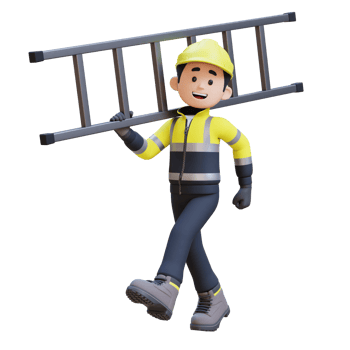 3D Construction Worker Character Walking and Carrying Ladder on Shoulder png