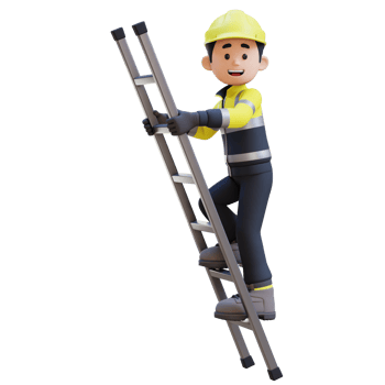 3D Construction Worker Character Climbs the Ladder png