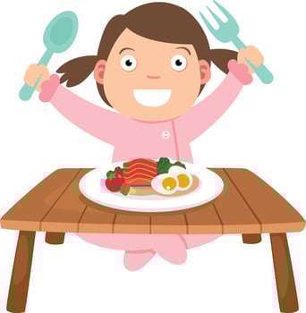 cute girl eating healthy food illustration vector