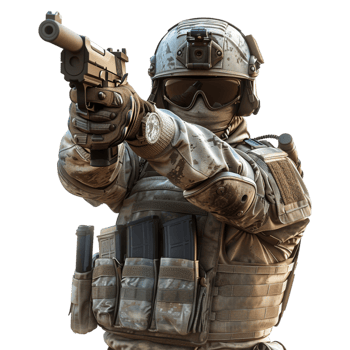 Army Troop Holding Gun on Transparent Background png