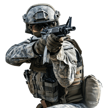 Army Troop Holding Gun on Transparent Background png
