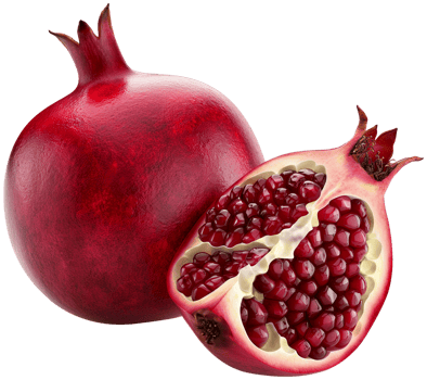 whole with a half cut pomegranate isolated on a transparent background png
